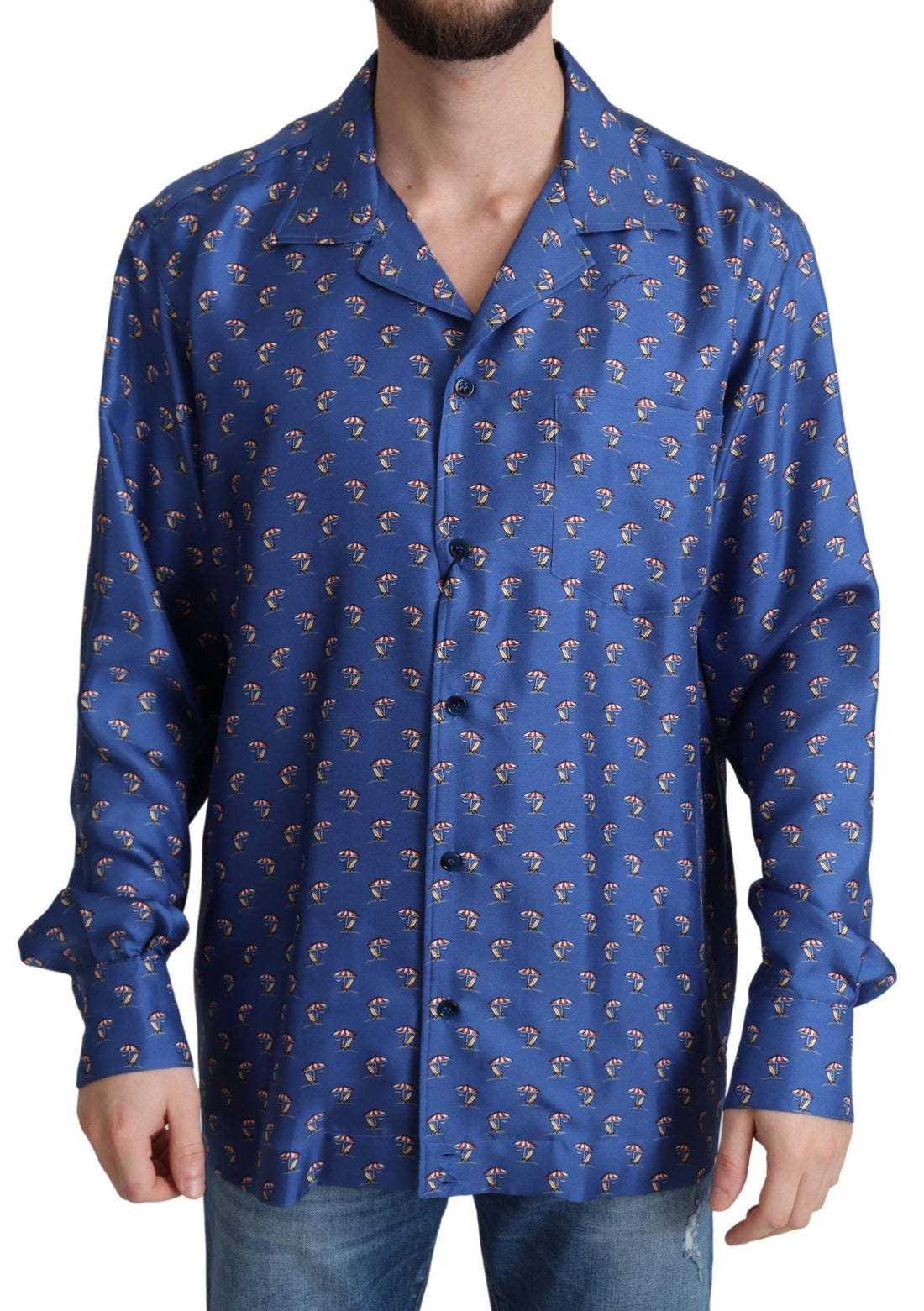 Dolce & Gabbana Blue Beach Chair Umbrella Print Silk Shirt - Whispers Of Wisdom Clothing