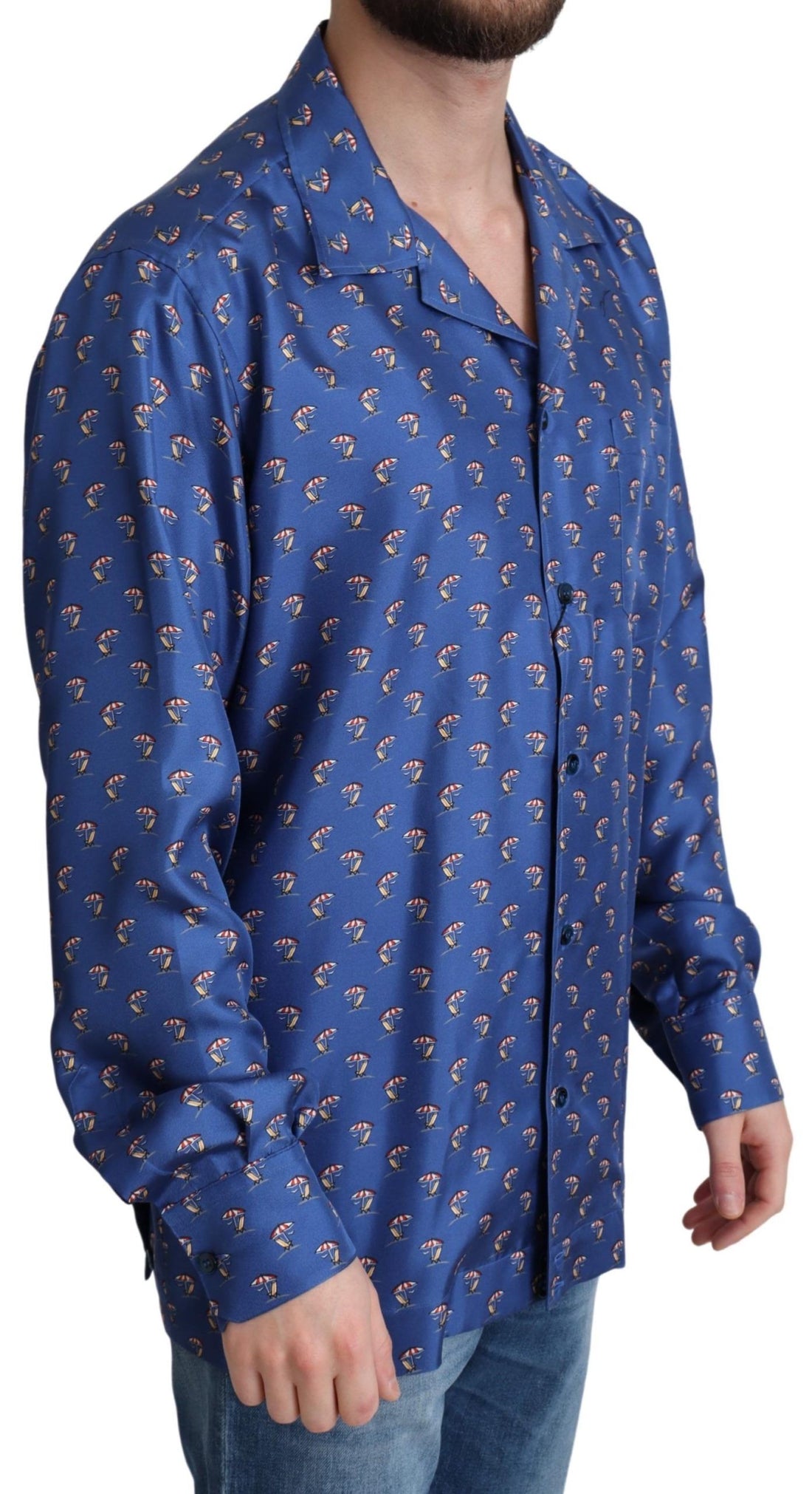 Dolce & Gabbana Blue Beach Chair Umbrella Print Silk Shirt - Whispers Of Wisdom Clothing