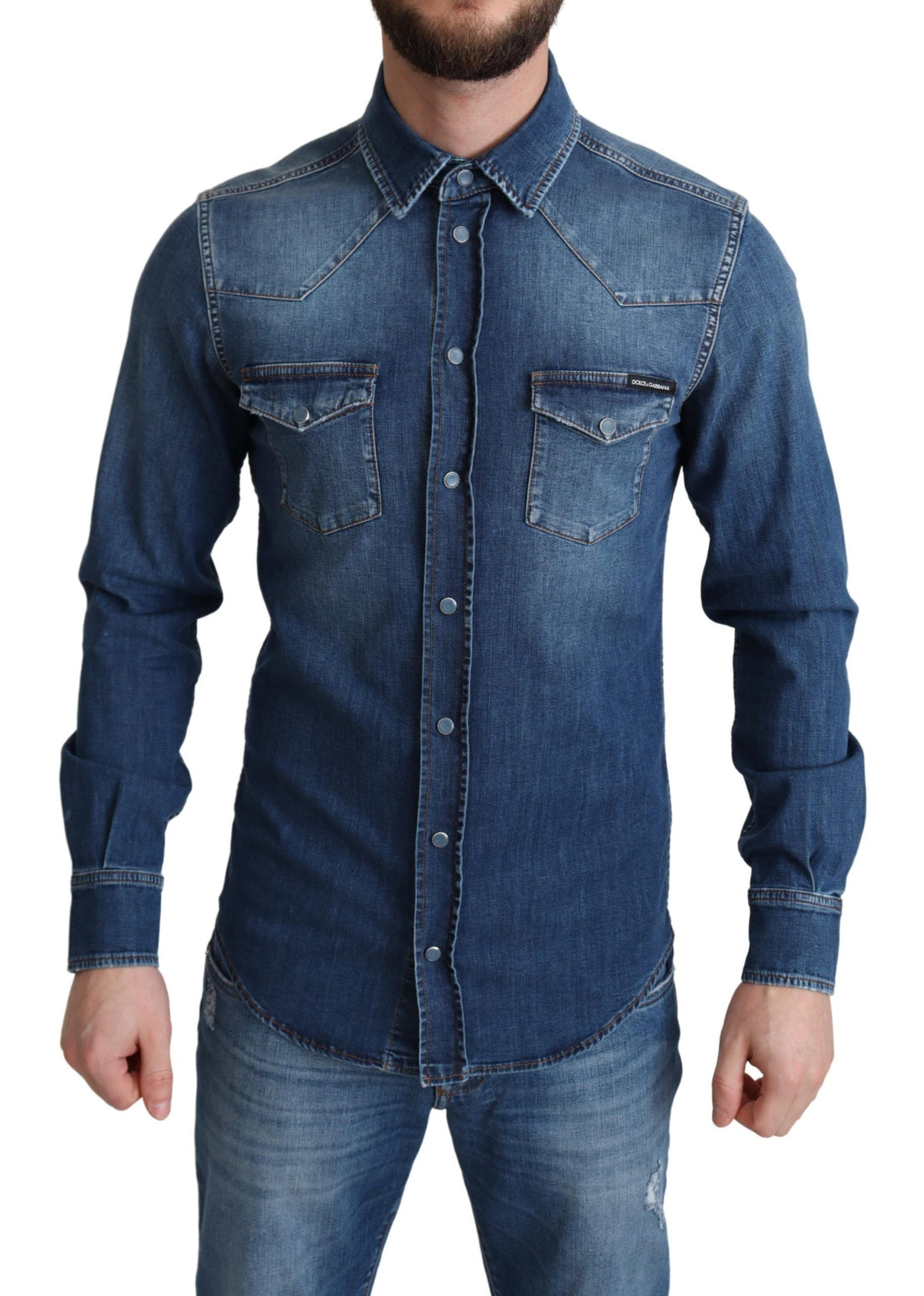 Dolce & Gabbana Blue Cotton Stretch Long Sleeves Denim Shirt - Whispers Of Wisdom Clothing