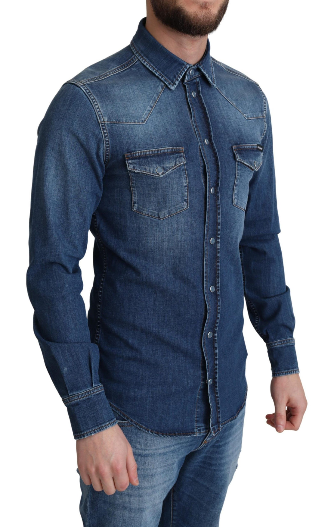 Dolce & Gabbana Blue Cotton Stretch Long Sleeves Denim Shirt - Whispers Of Wisdom Clothing