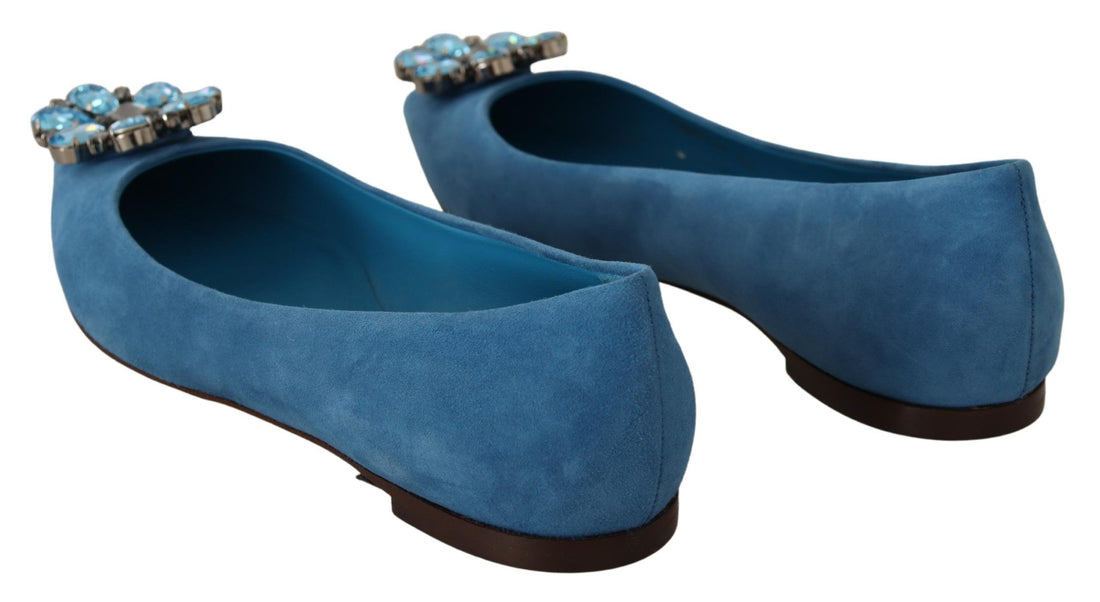 Dolce & Gabbana Blue Suede Crystals Loafers Flats Shoes - Whispers Of Wisdom Clothing