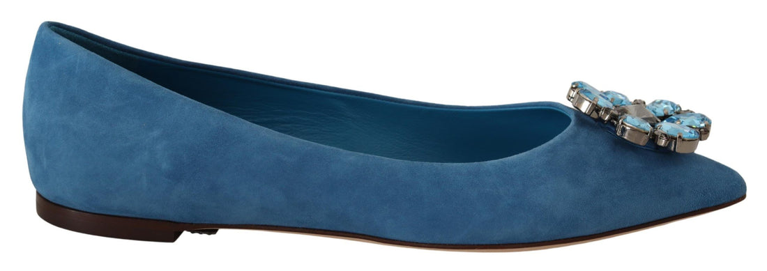Dolce & Gabbana Blue Suede Crystals Loafers Flats Shoes - Whispers Of Wisdom Clothing