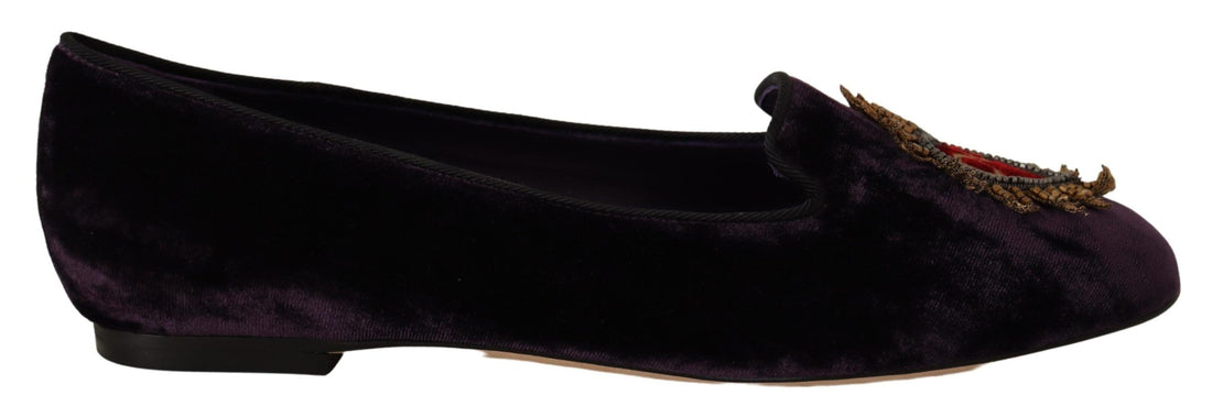 Dolce & Gabbana Purple Velvet DG Heart Loafers Flats Shoes - Whispers Of Wisdom Clothing