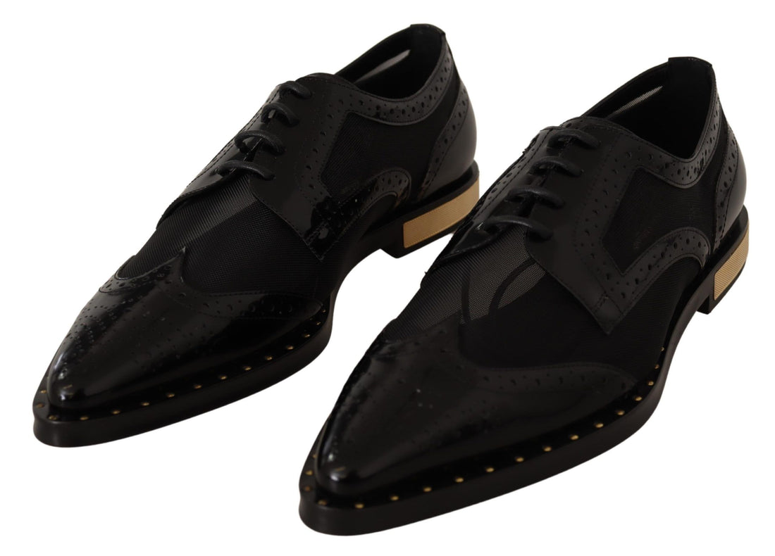 Dolce & Gabbana Black Leather Broques Sheer Wingtip Shoes - Whispers Of Wisdom Clothing