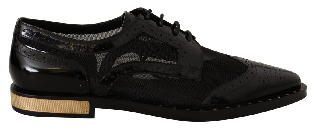 Dolce & Gabbana Black Leather Broques Sheer Wingtip Shoes - Whispers Of Wisdom Clothing
