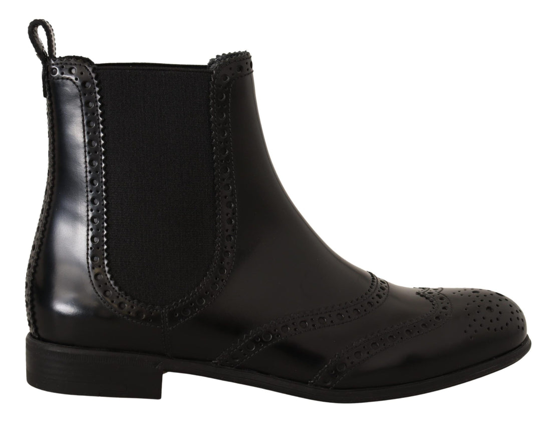 Dolce & Gabbana Black Leather Ankle High Flat Boots Shoes - Whispers Of Wisdom Clothing