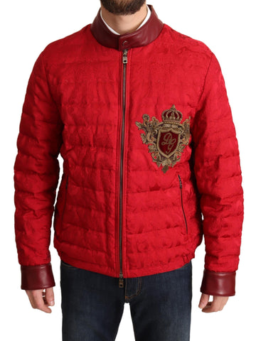 Dolce & Gabbana Red Brocade Bomber Gold Crown Logo Coat Jacket - Whispers Of Wisdom Clothing