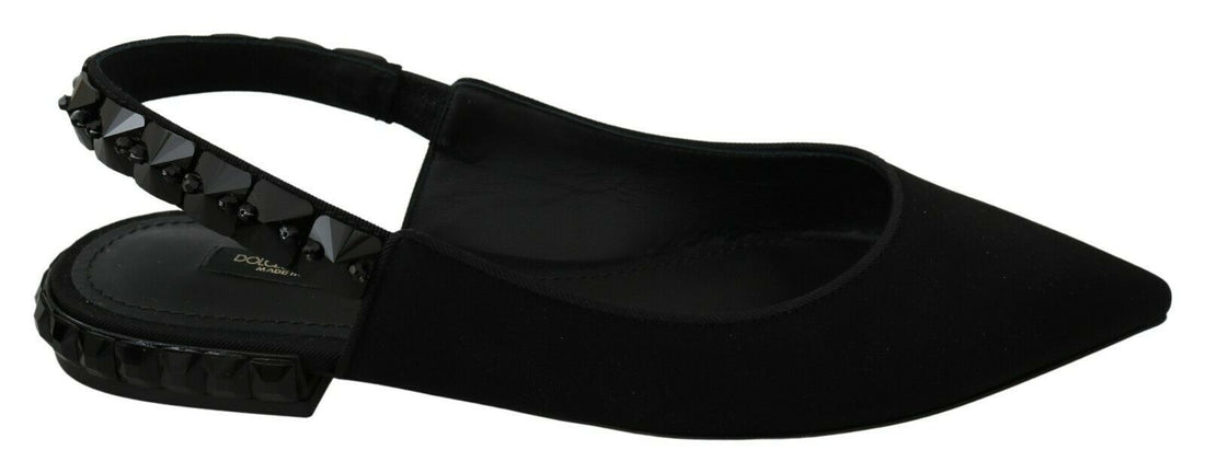 Dolce & Gabbana Black Flats Slingback Charmeuse Shoes - Whispers Of Wisdom Clothing