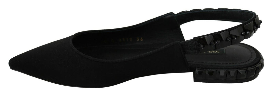 Dolce & Gabbana Black Flats Slingback Charmeuse Shoes - Whispers Of Wisdom Clothing