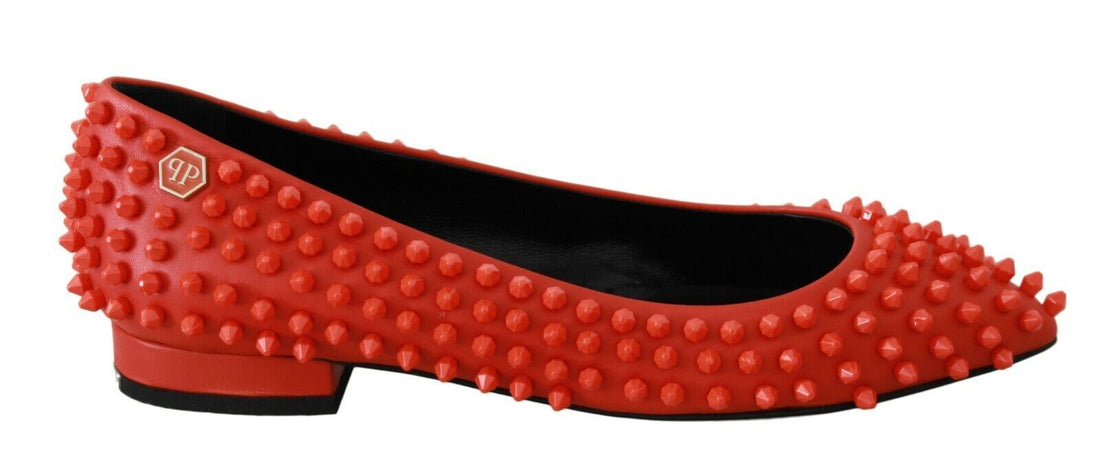 Philipp Plein Orange Leather Ballerina WHAT I DO Flats Shoes - Whispers Of Wisdom Clothing