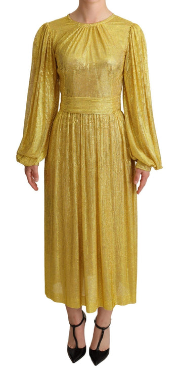 Dolce & Gabbana Yellow Crystal Mesh Pleated Maxi Dress - Whispers Of Wisdom Clothing