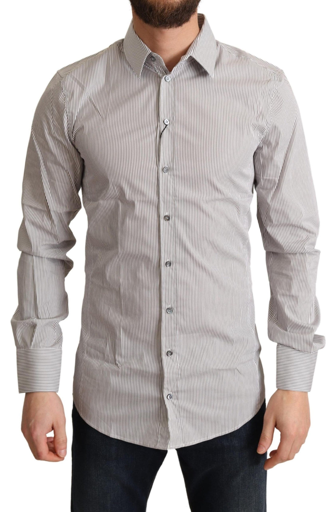 Dolce & Gabbana Gray Cotton Slim Fit Mens SICILY Shirt - Whispers Of Wisdom Clothing