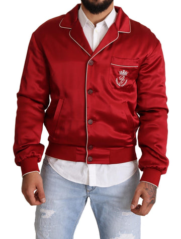 Dolce & Gabbana Red Silk Button DG Logo Bomber Jacket - Whispers Of Wisdom Clothing