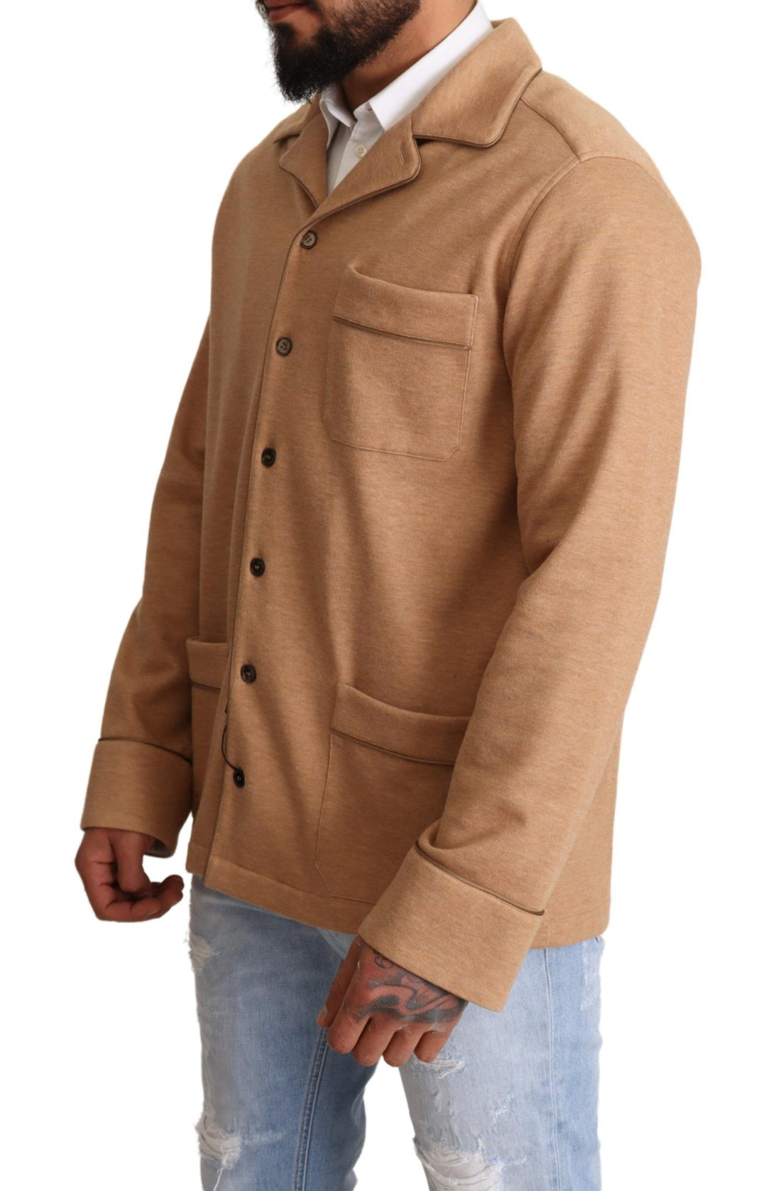 Dolce & Gabbana Brown Cotton Button Collared Coat Jacket - Whispers Of Wisdom Clothing