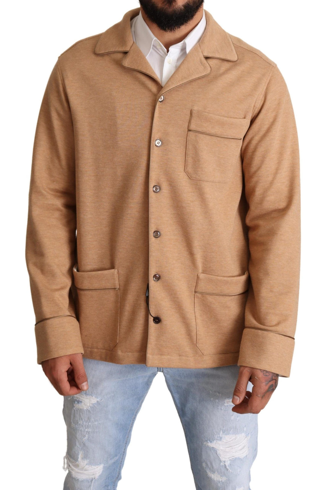 Dolce & Gabbana Brown Cotton Button Collared Coat Jacket - Whispers Of Wisdom Clothing