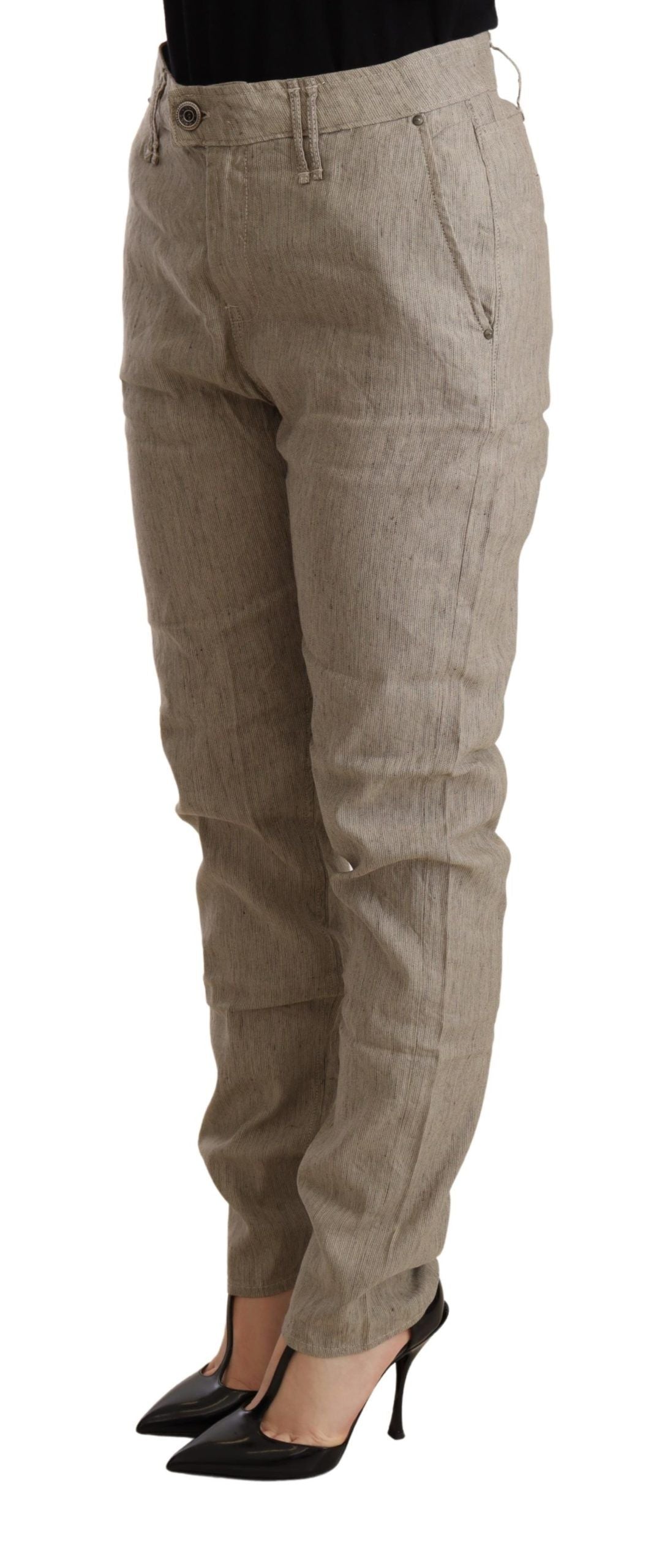 CYCLE Beige Mid Waist Casual Baggy Stretch Trouser - Whispers Of Wisdom Clothing