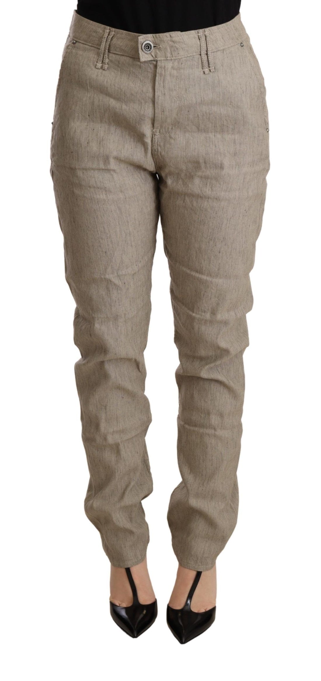CYCLE Beige Mid Waist Casual Baggy Stretch Trouser - Whispers Of Wisdom Clothing