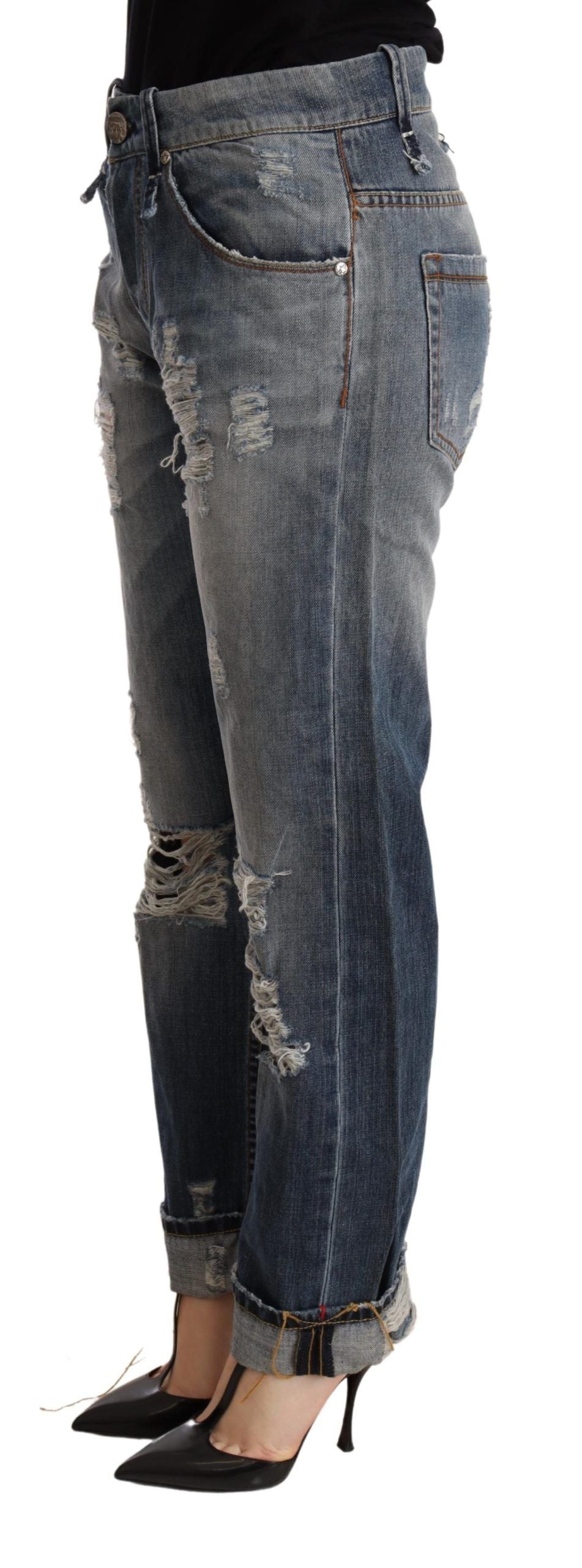 Acht Blue Tattered Mid Waist Straight Denim Trouser - Whispers Of Wisdom Clothing