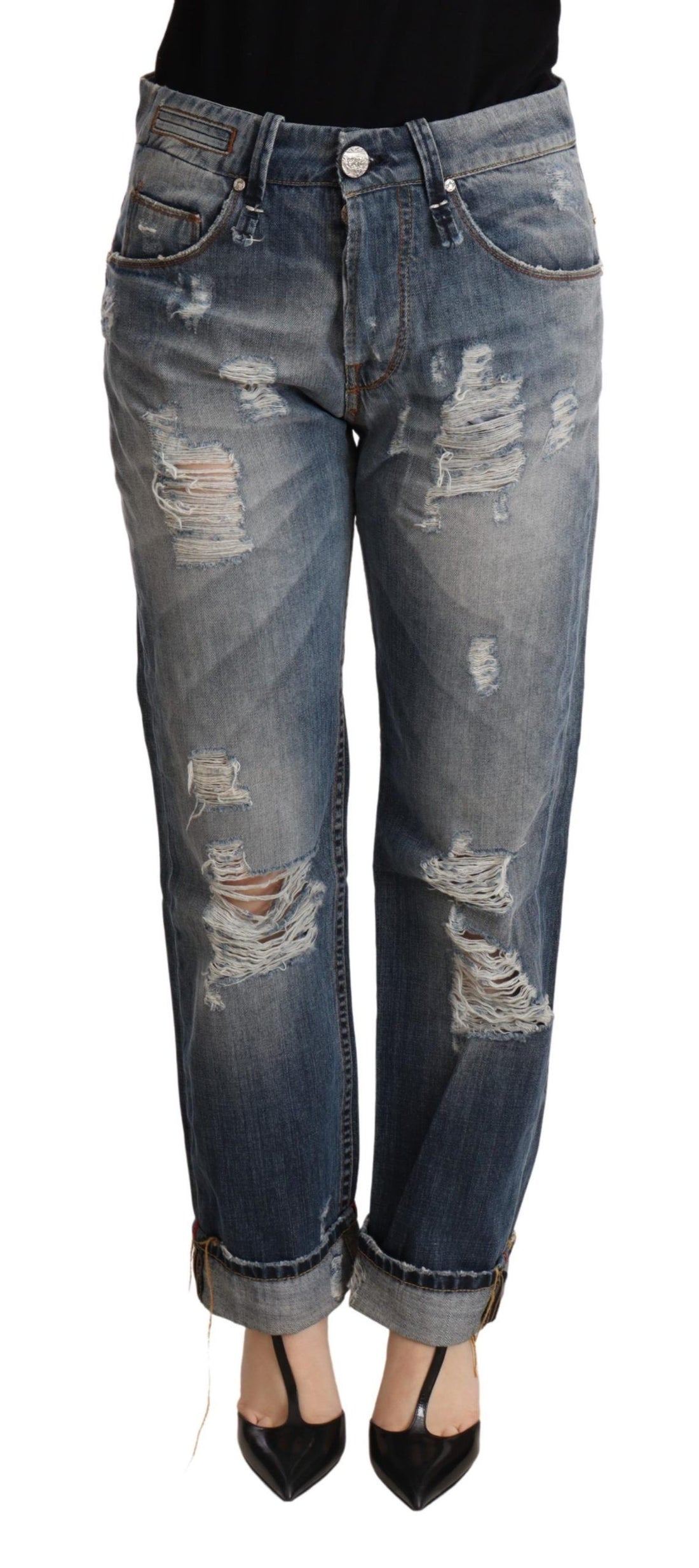 Acht Blue Tattered Mid Waist Straight Denim Trouser - Whispers Of Wisdom Clothing