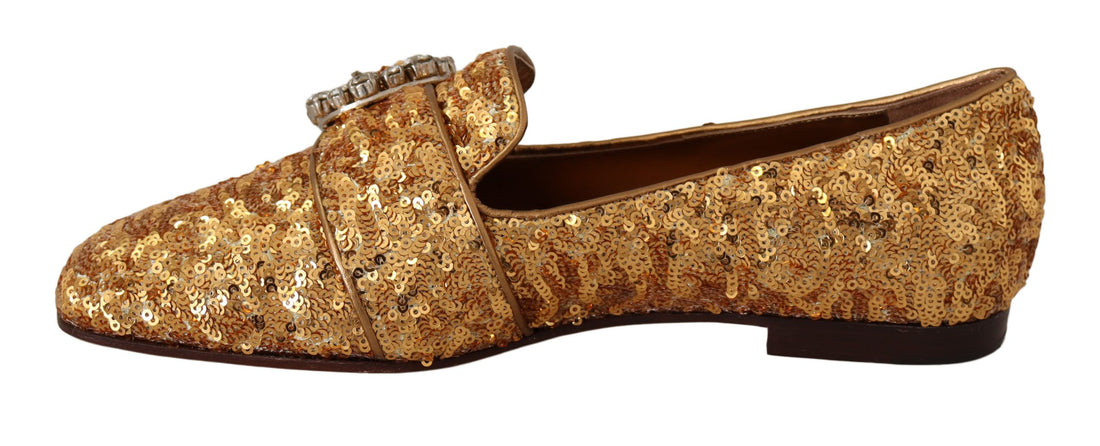 Dolce & Gabbana Gold Sequin Crystal Flat Women Loafers Shoes - Whispers Of Wisdom Clothing