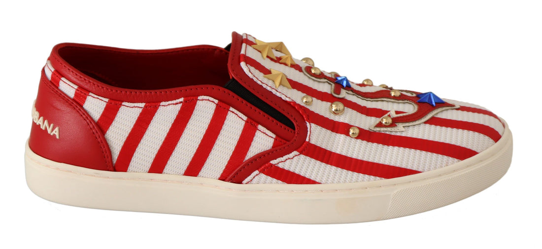 Dolce & Gabbana Red White Anchor Studded Loafers Shoes - Whispers Of Wisdom Clothing