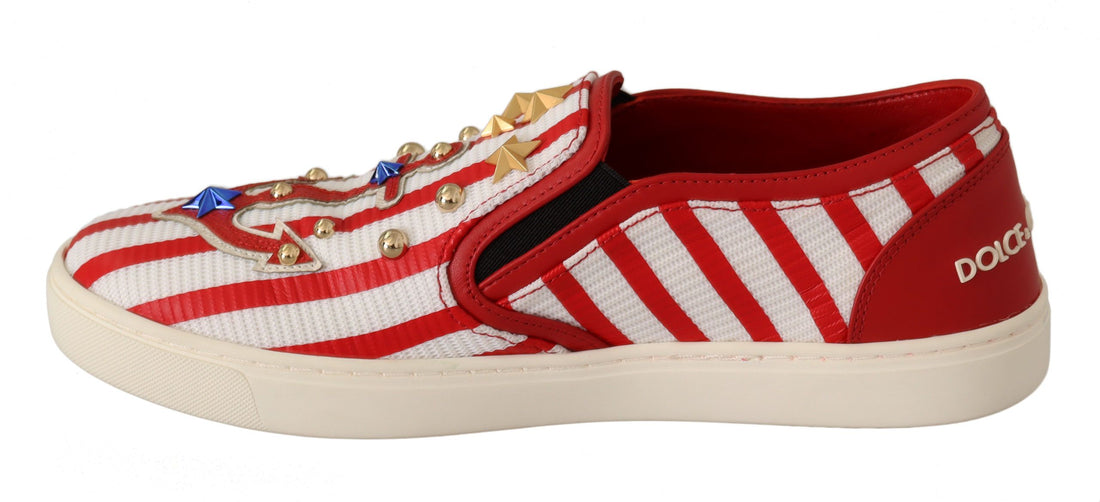 Dolce & Gabbana Red White Anchor Studded Loafers Shoes - Whispers Of Wisdom Clothing