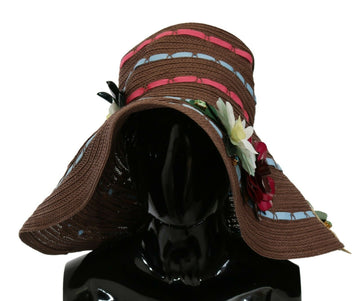 Dolce & Gabbana Brown Knitted Straw Floral Hat - Whispers Of Wisdom Clothing