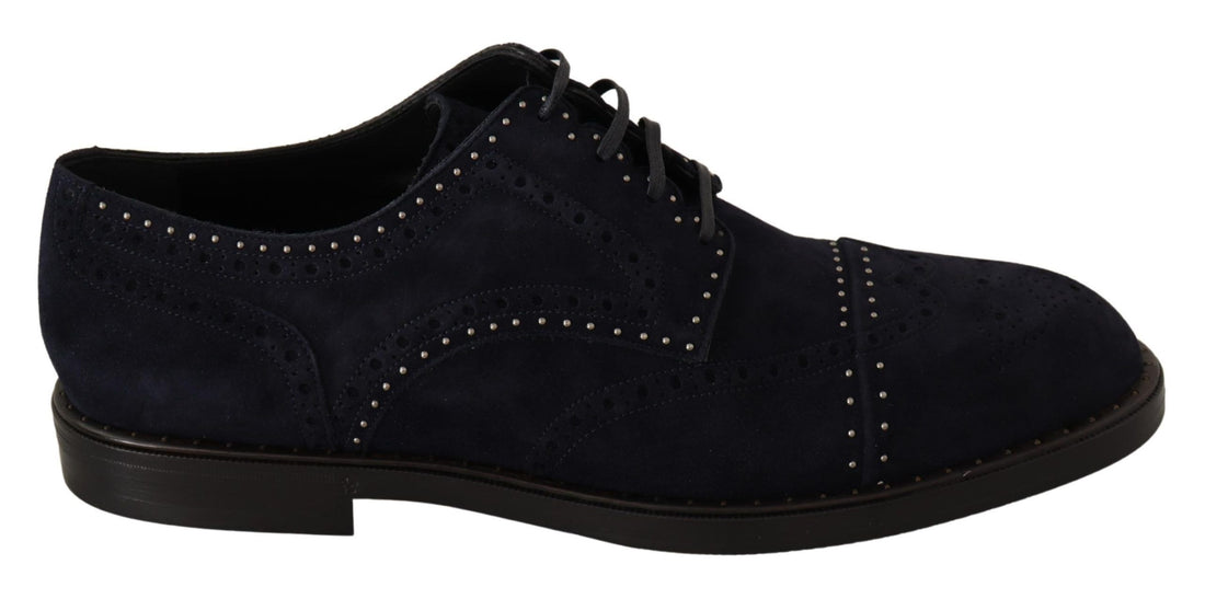 Dolce & Gabbana Blue Suede Leather Derby Studded Shoes - Whispers Of Wisdom Clothing