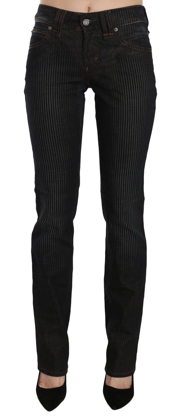 John Galliano Black Mid Waist Slim Fit Corduroy Denim Casual Pants - Whispers Of Wisdom Clothing