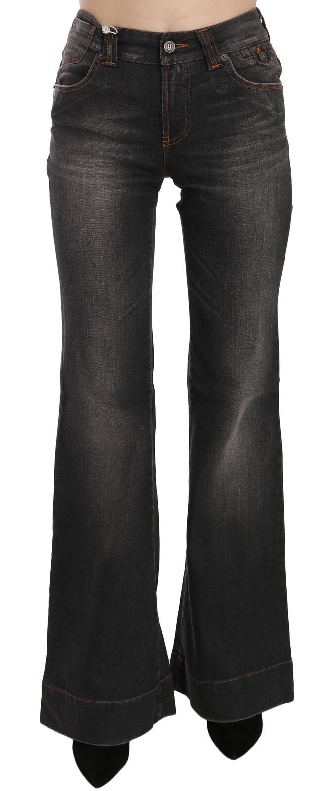 John Galliano Black Washed Mid Waist Flared Denim Casual Jeans - Whispers Of Wisdom Clothing