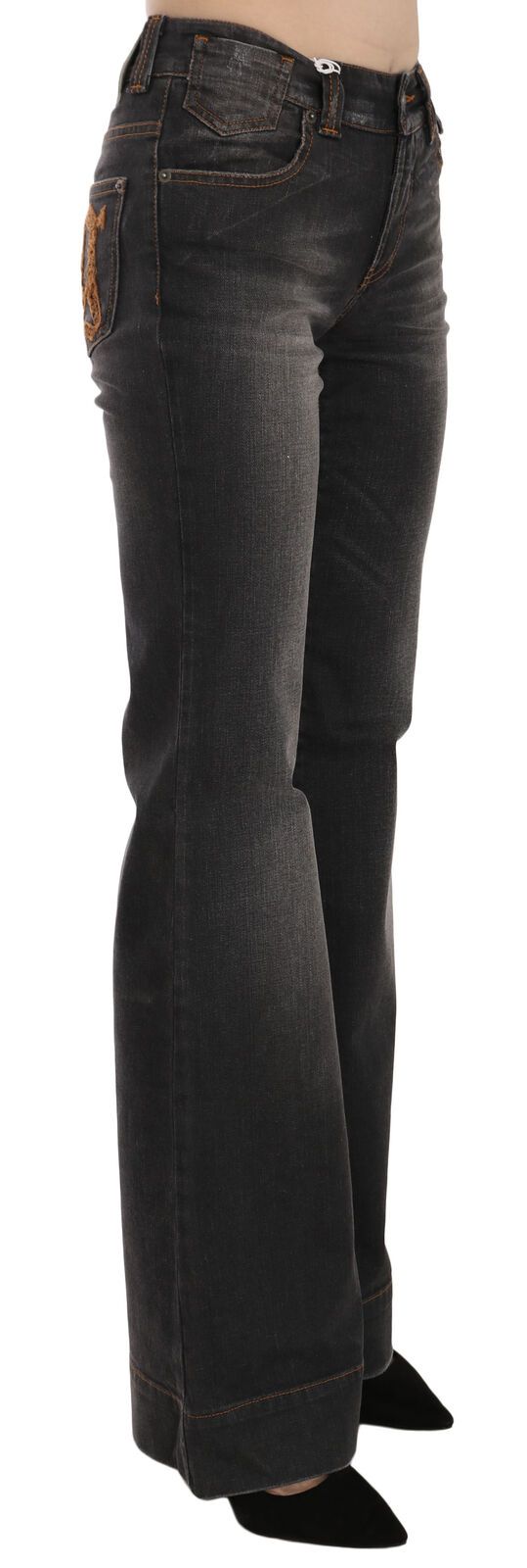 John Galliano Black Washed Mid Waist Flared Denim Casual Jeans - Whispers Of Wisdom Clothing