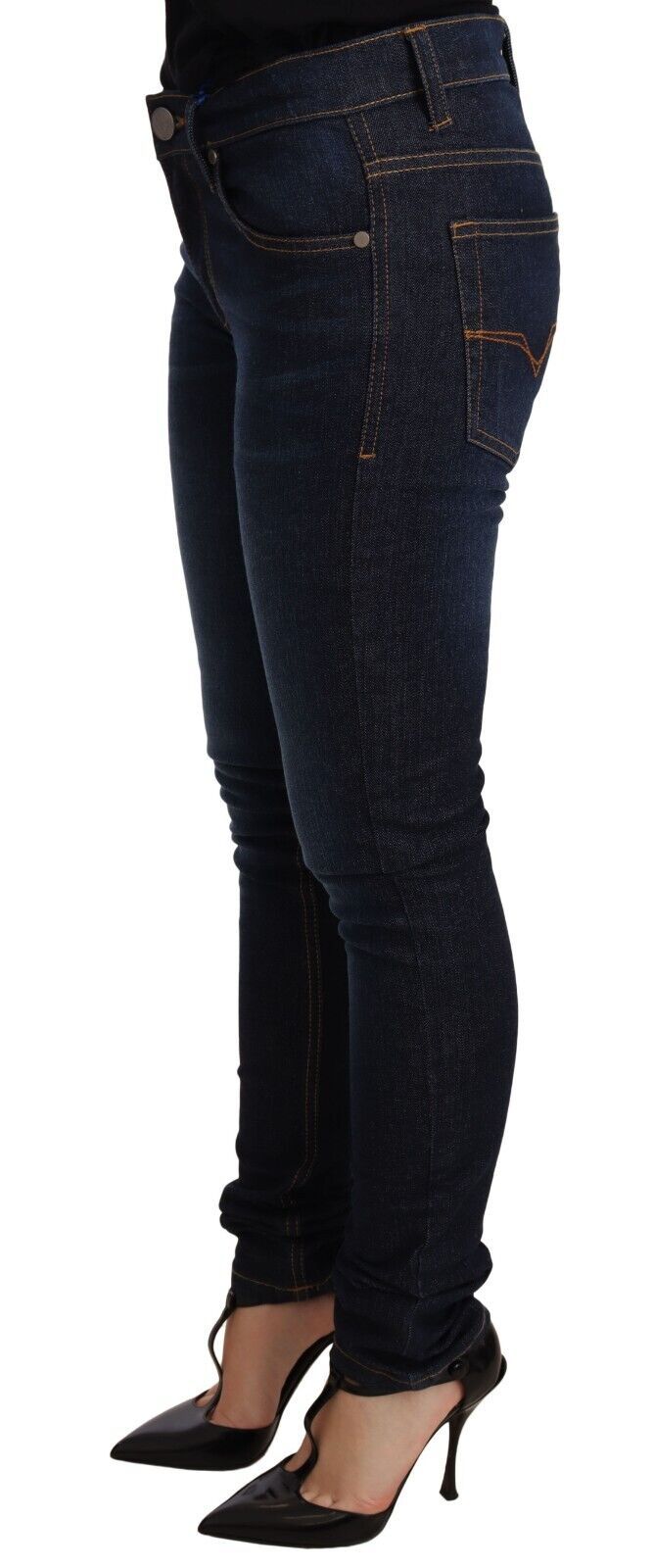 Versace Jeans Dark Blue Cotton Low Waist Skinny Denim Jeans - Whispers Of Wisdom Clothing