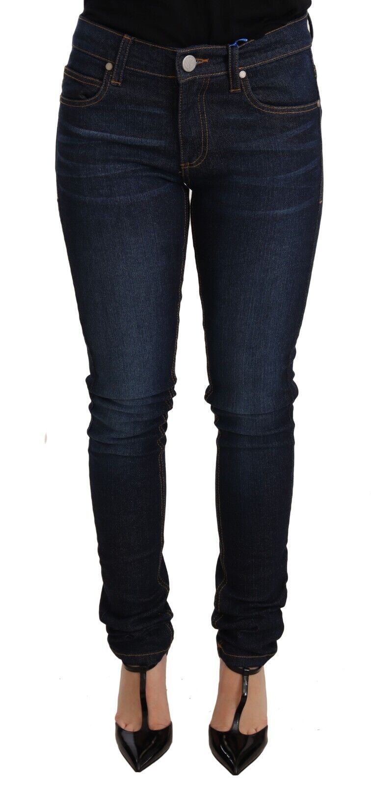 Versace Jeans Dark Blue Cotton Low Waist Skinny Denim Jeans - Whispers Of Wisdom Clothing
