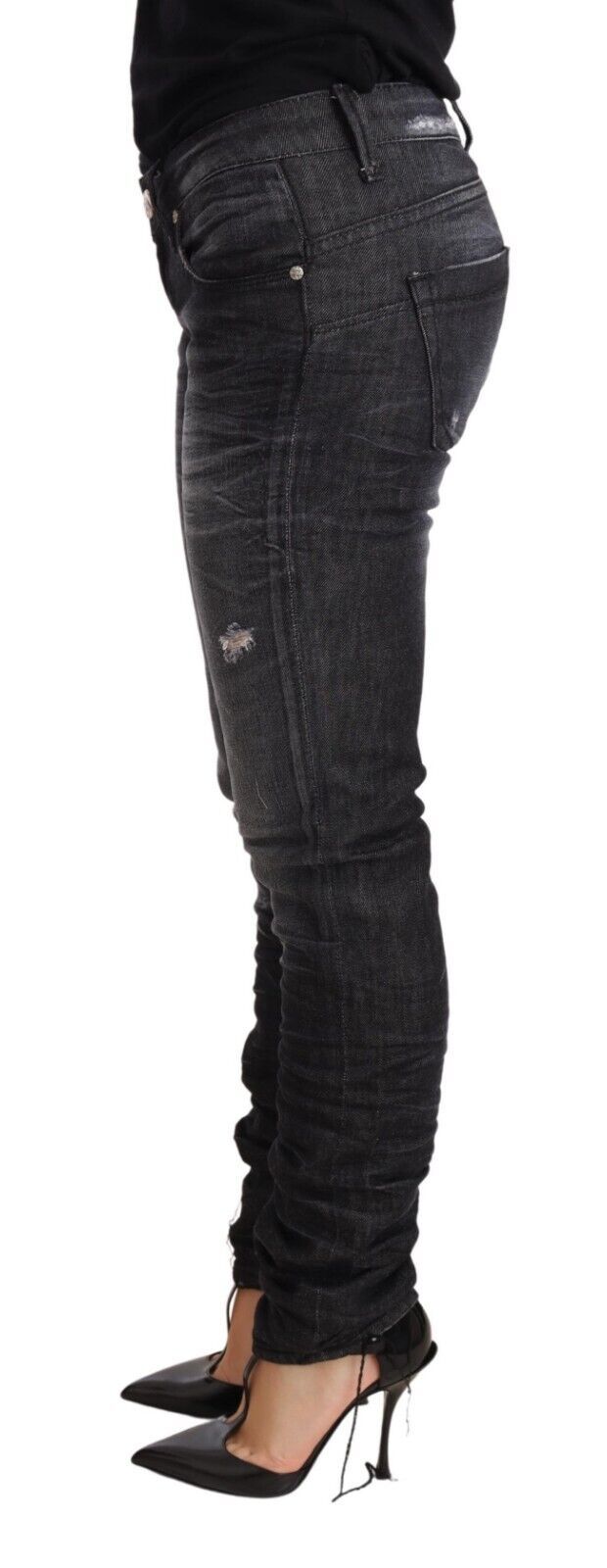 Acht Black Washed Cotton Low Waist Skinny Denim Trouser Jeans - Whispers Of Wisdom Clothing