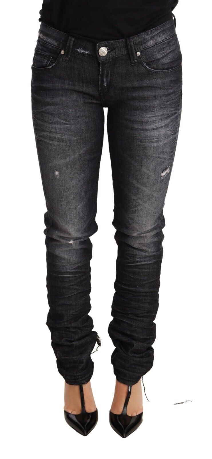 Acht Black Washed Cotton Low Waist Skinny Denim Trouser Jeans - Whispers Of Wisdom Clothing