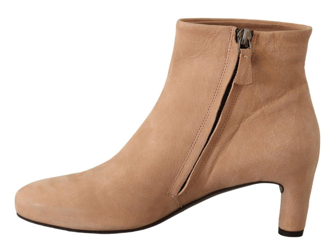 DEL CARLO Beige Suede Leather Mid Heels Pumps Boots Shoes - Whispers Of Wisdom Clothing
