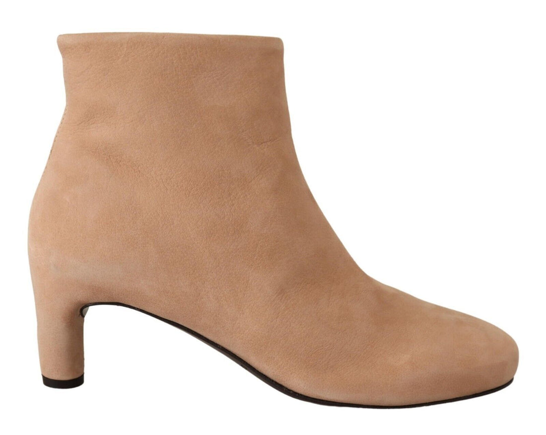 DEL CARLO Beige Suede Leather Mid Heels Pumps Boots Shoes - Whispers Of Wisdom Clothing