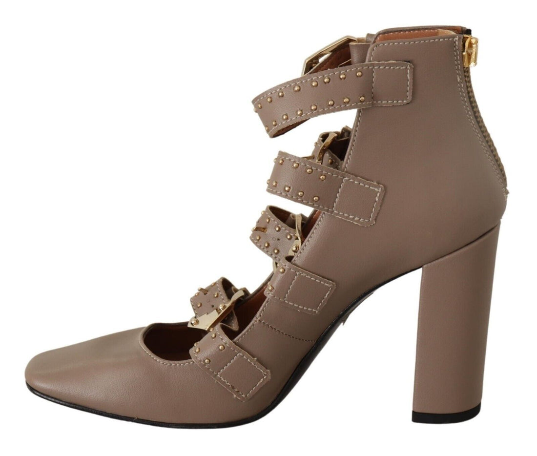 MY TWIN Brown Leather Block Heels Multi Buckle Pumps Shoes - Whispers Of Wisdom Clothing
