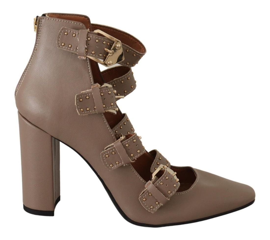 MY TWIN Brown Leather Block Heels Multi Buckle Pumps Shoes - Whispers Of Wisdom Clothing