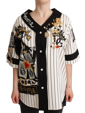 Dolce & Gabbana White Cotton Crystal Charms Amore Shirt - Whispers Of Wisdom Clothing