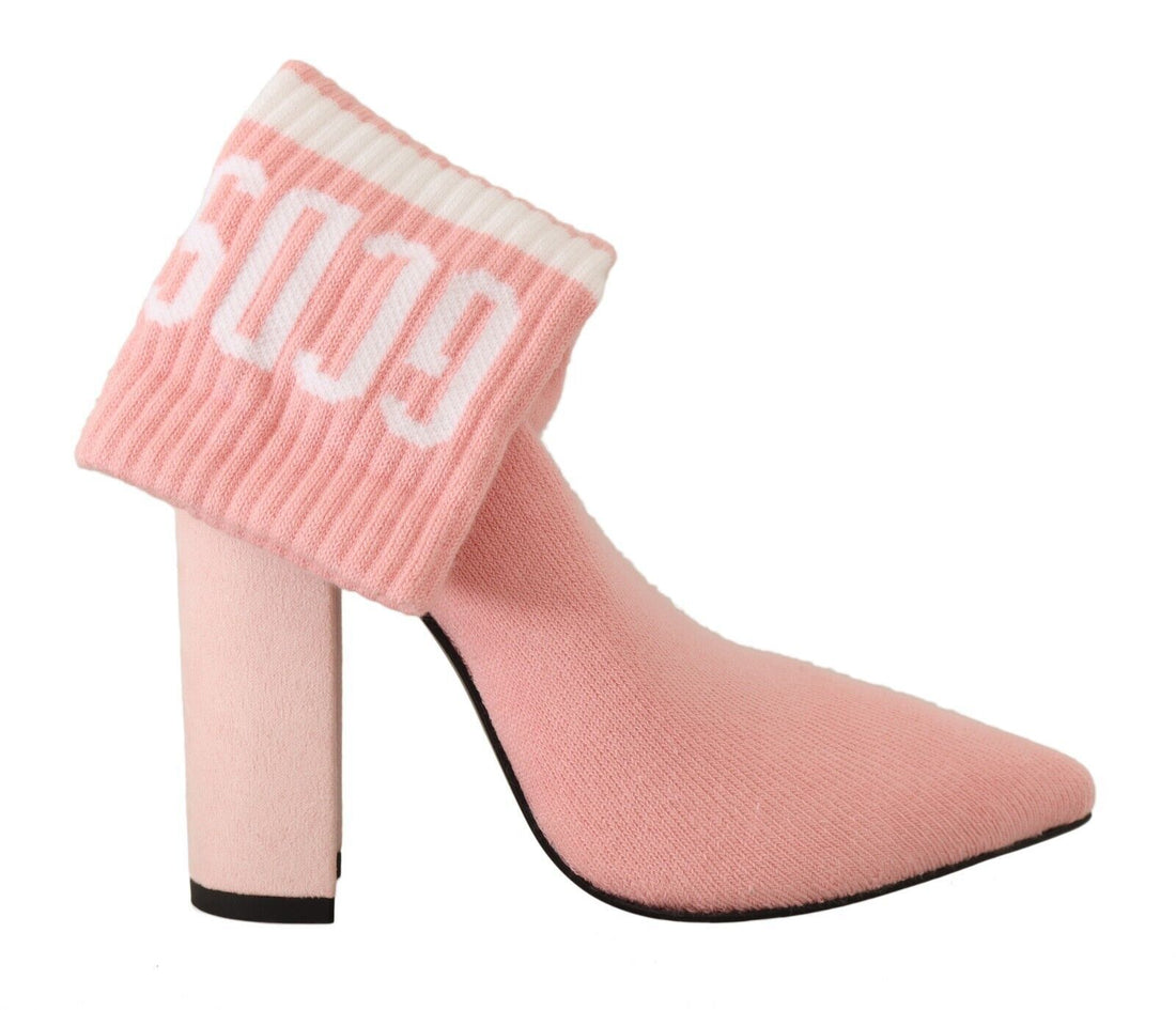 GCDS Pink Suede Logo Socks Block Heel Ankle Boots Shoes - Whispers Of Wisdom Clothing