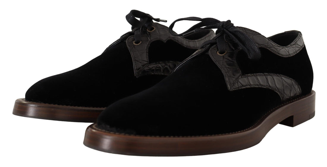 Dolce & Gabbana Black Velvet Exotic Leather Shoes - Whispers Of Wisdom Clothing