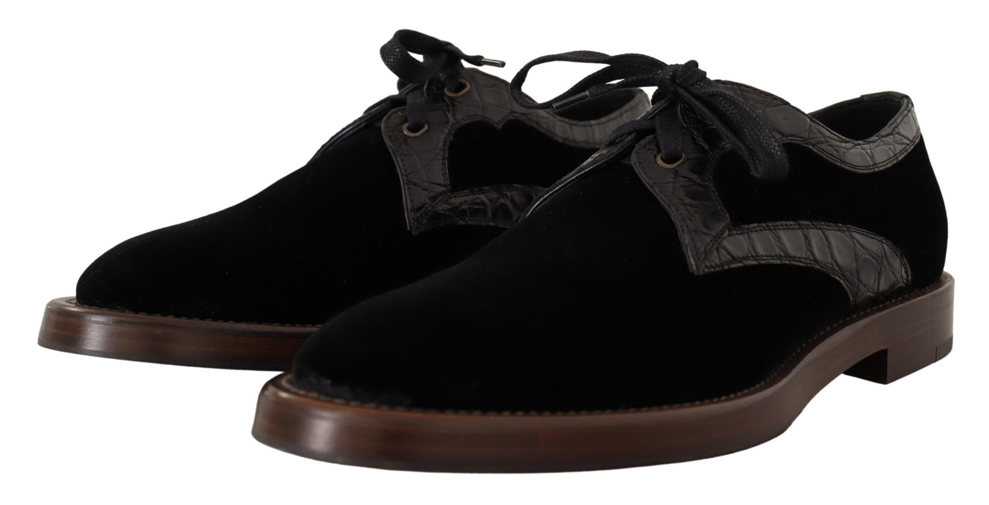 Dolce & Gabbana Black Velvet Exotic Leather Shoes - Whispers Of Wisdom Clothing
