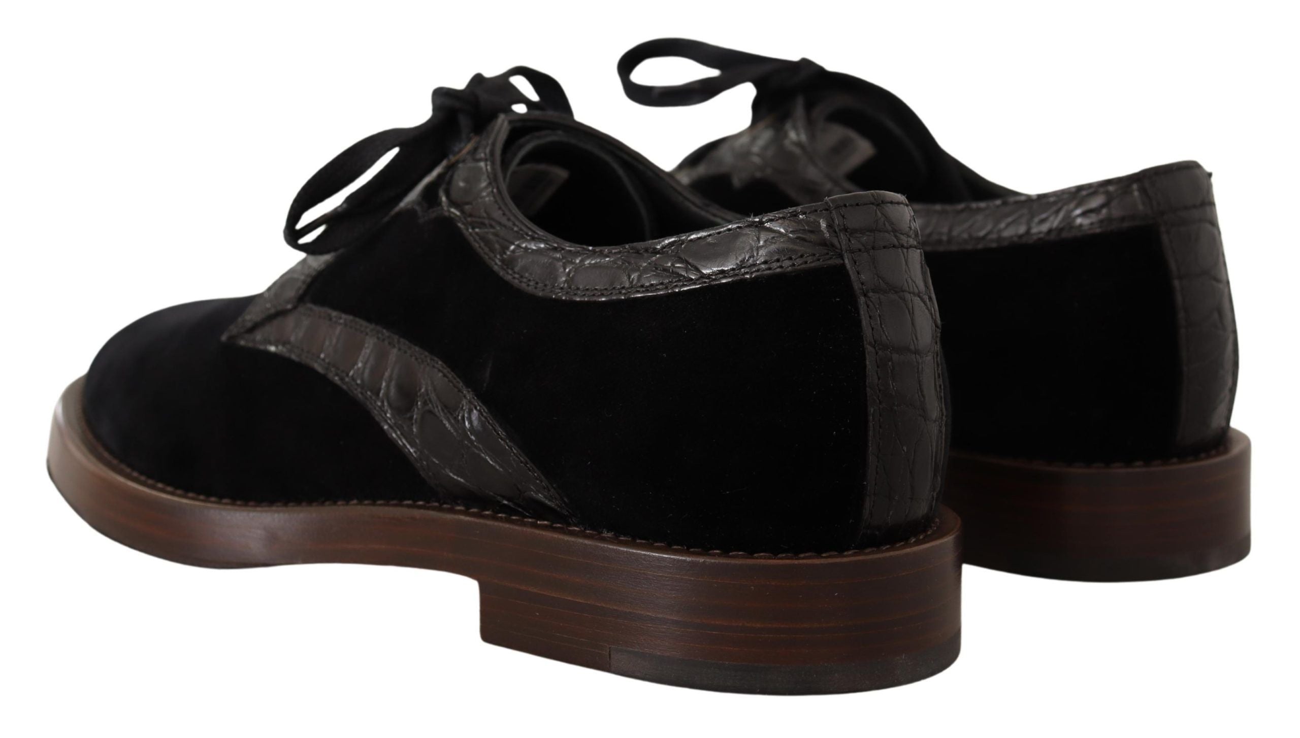 Dolce & Gabbana Black Velvet Exotic Leather Shoes - Whispers Of Wisdom Clothing