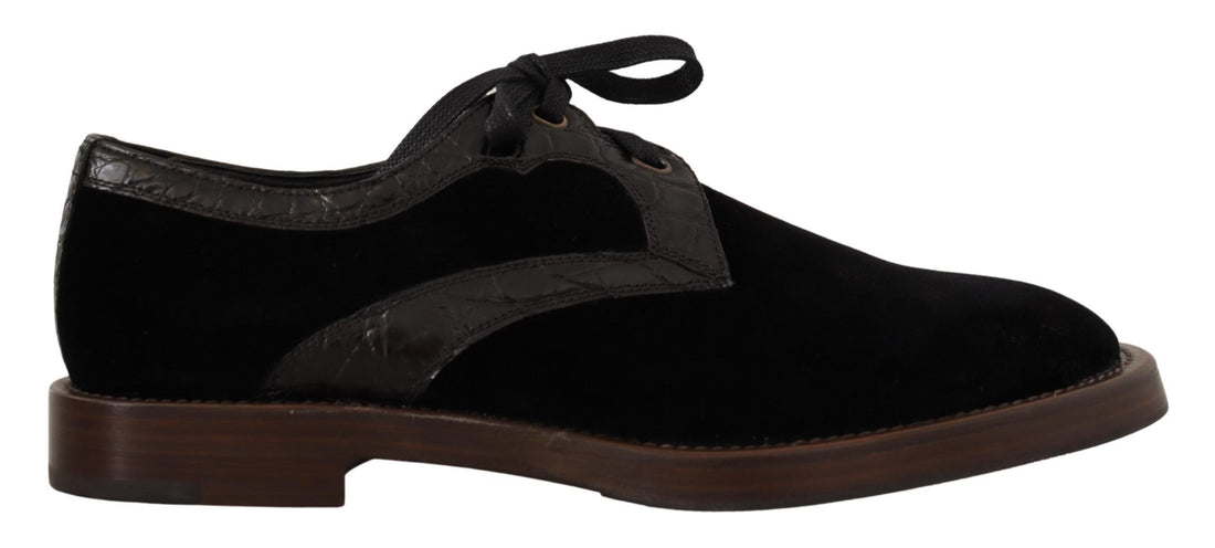 Dolce & Gabbana Black Velvet Exotic Leather Shoes - Whispers Of Wisdom Clothing