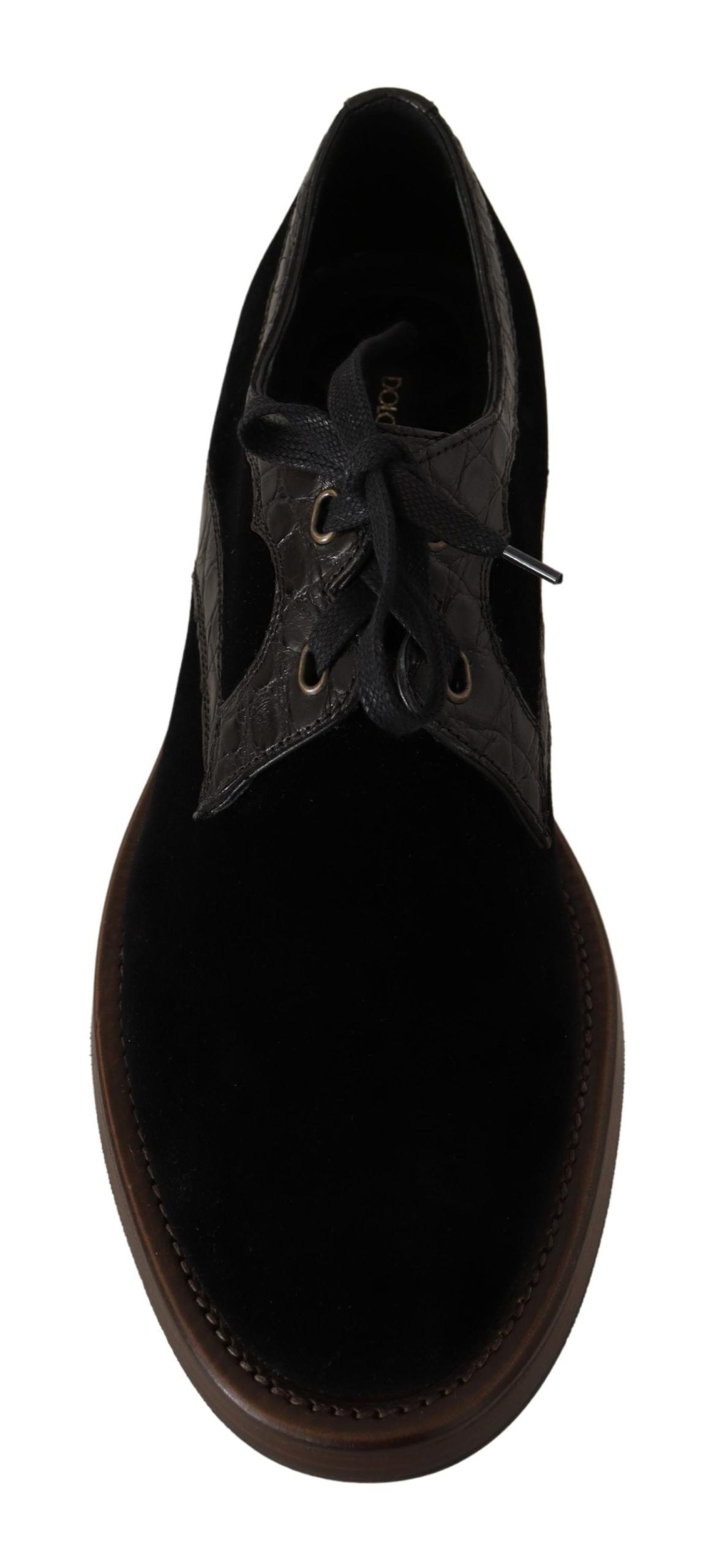 Dolce & Gabbana Black Velvet Exotic Leather Shoes - Whispers Of Wisdom Clothing