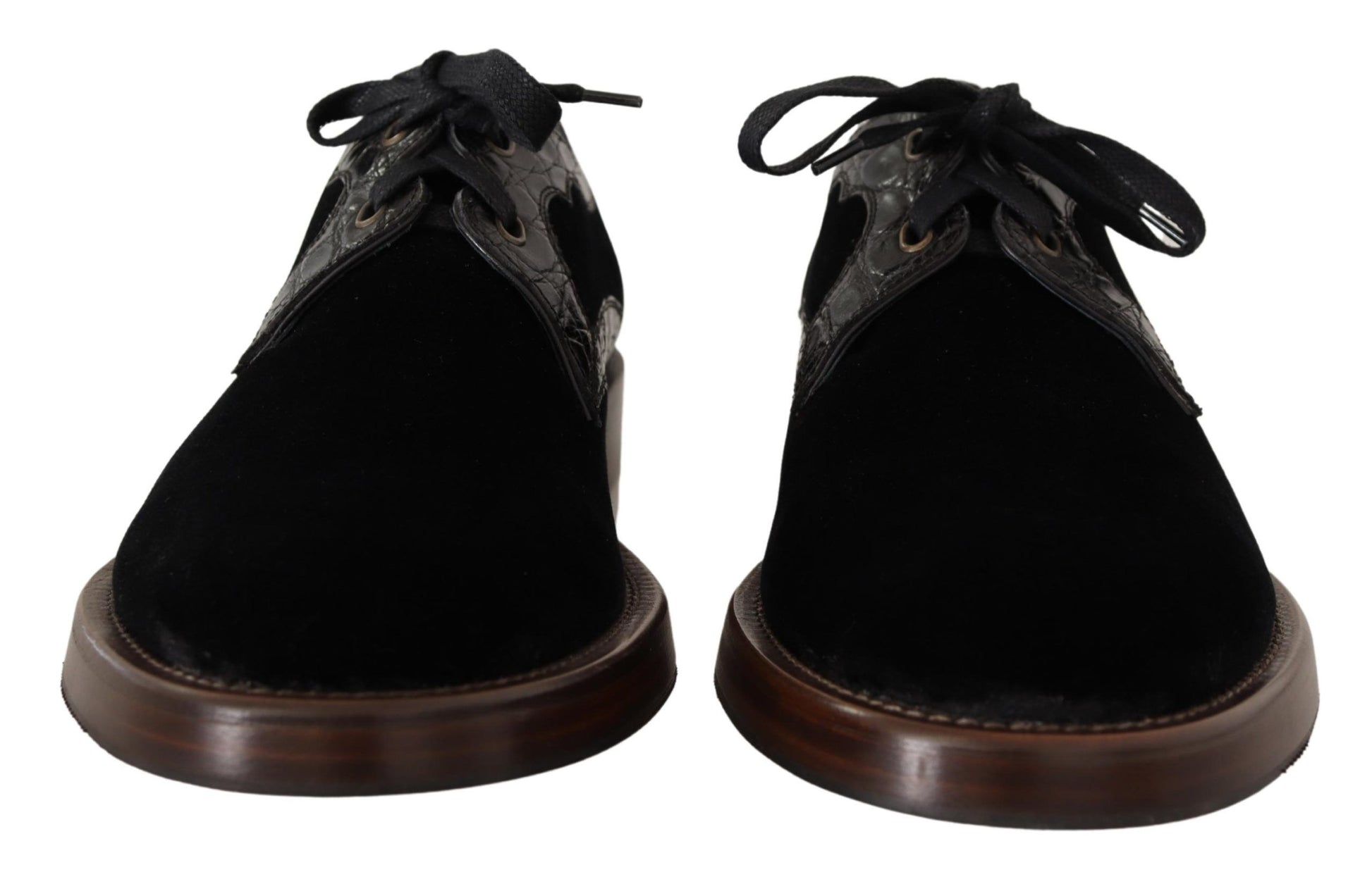 Dolce & Gabbana Black Velvet Exotic Leather Shoes - Whispers Of Wisdom Clothing