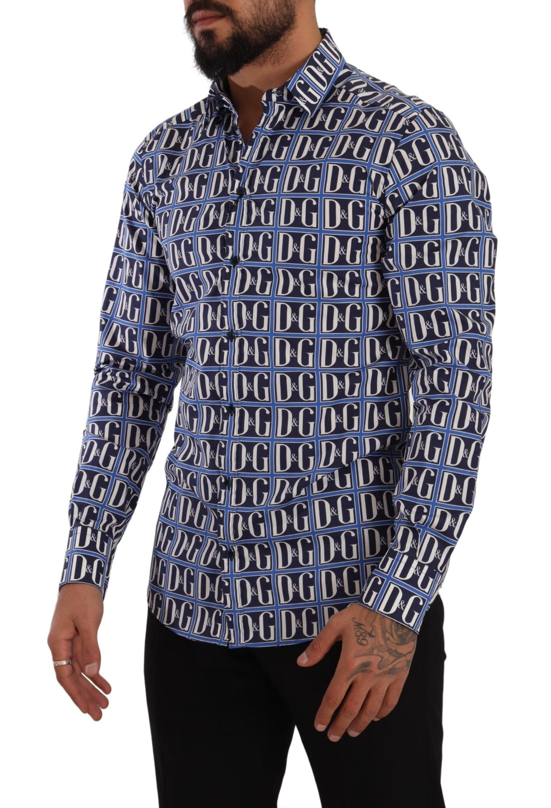 Dolce & Gabbana Blue Logo Mania Slim Fit Cotton Shirt - Whispers Of Wisdom Clothing