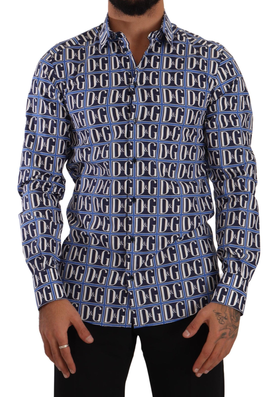 Dolce & Gabbana Blue Logo Mania Slim Fit Cotton Shirt - Whispers Of Wisdom Clothing