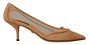Dolce & Gabbana Peach Mesh Leather Chains Heels Pumps Shoes - Whispers Of Wisdom Clothing